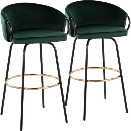 Claire Bar Stool in Black Metal, Gold & Emerald Green Velvet (Set of 2)